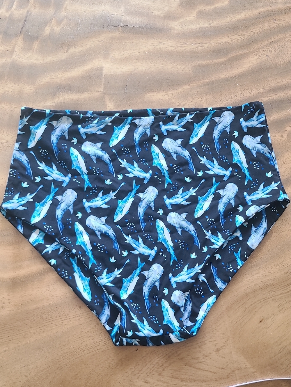 Fused Hawaii Ocean shark Print High-Waist Bikini Bottoms